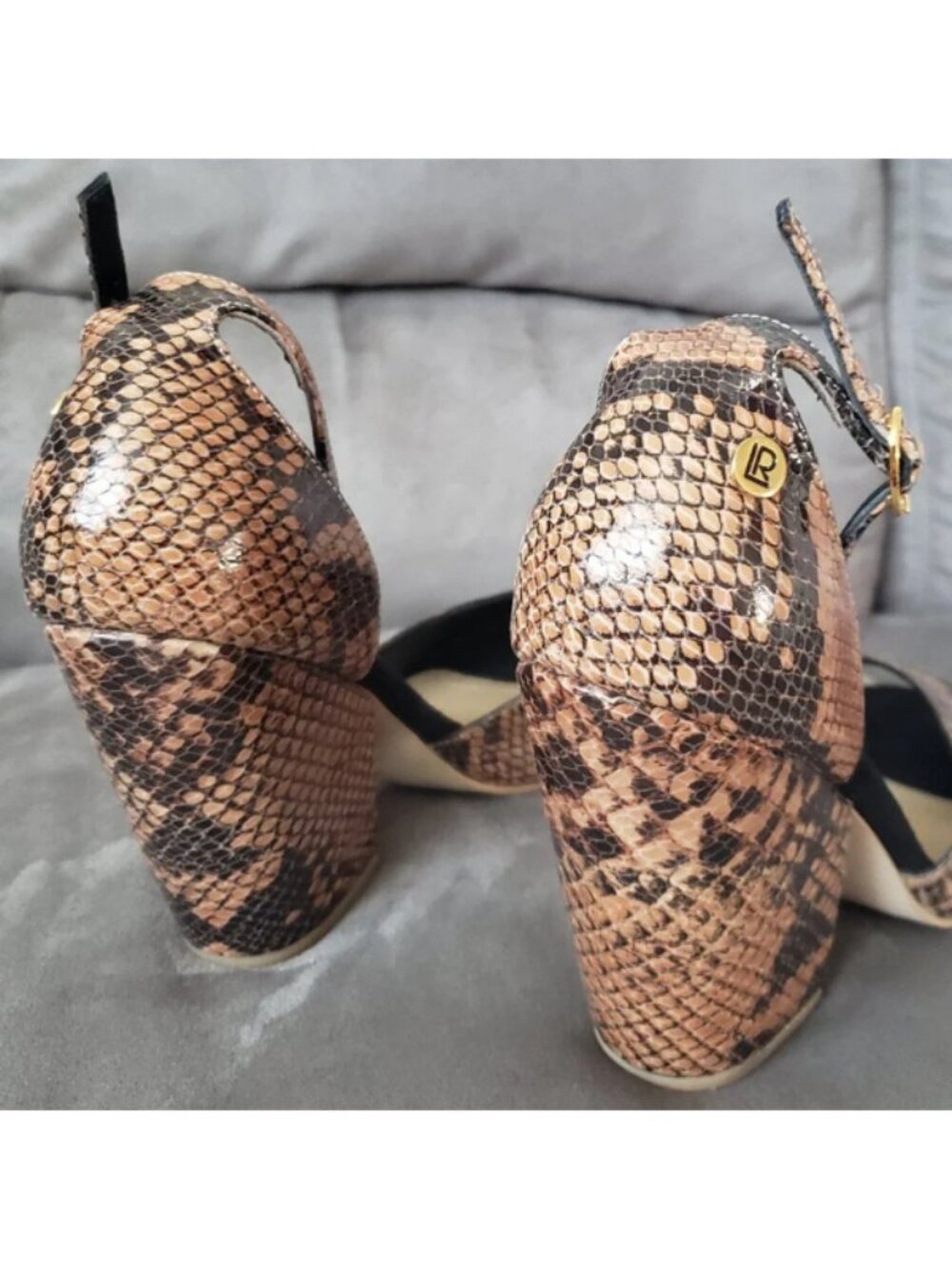 Rita Linares Ankle Strap Animal Print Leather ChunkyHigh Heeled Sandals - Picture 4 of 5